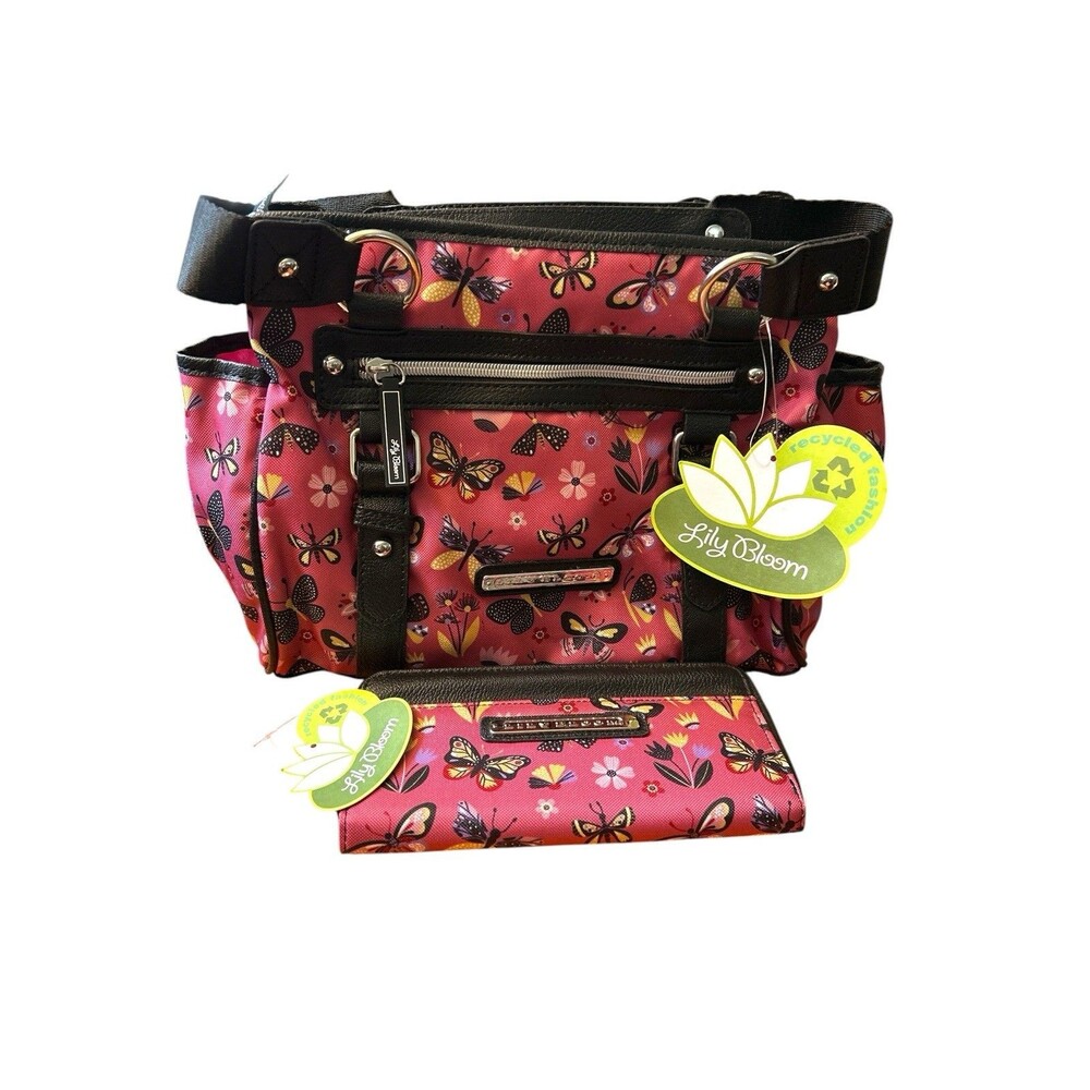 NWT Lily Bloom Landon Satchel & Molly Large Zip Wallet Butterfly Meadow $99 msrp